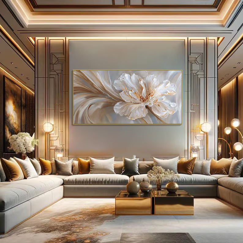 Ivory Bloom Flow - Textured White Floral Canvas Painting#AB0602014