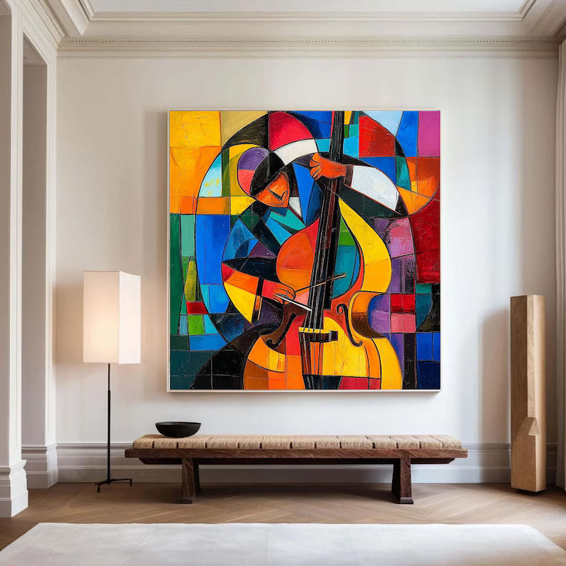Rhythm in Color - Cubist Music Canvas Painting#AB0602006