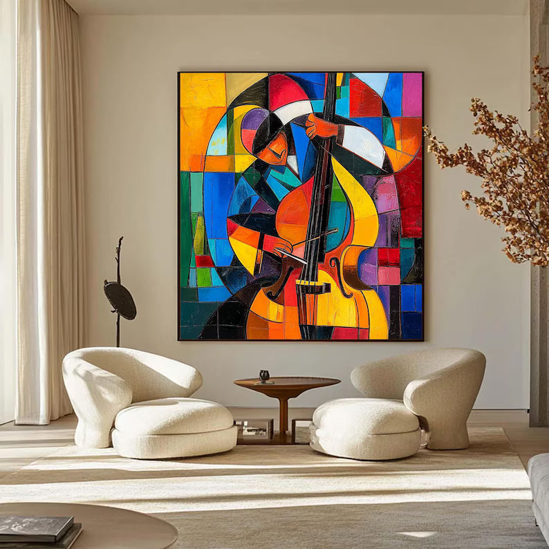 Rhythm in Color - Cubist Music Canvas Painting#AB0602006