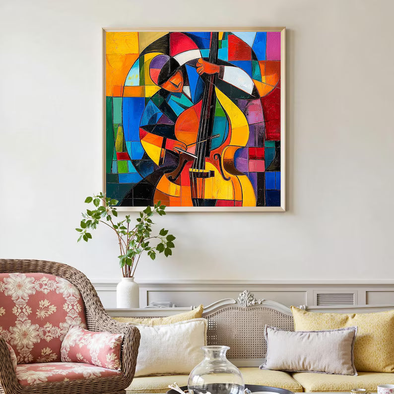 Rhythm in Color - Cubist Music Canvas Painting#AB0602006