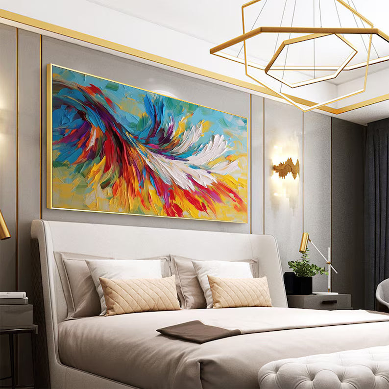 Chromatic Wings - Colorful Textured Abstract Feather Canvas Painting#AB0602017