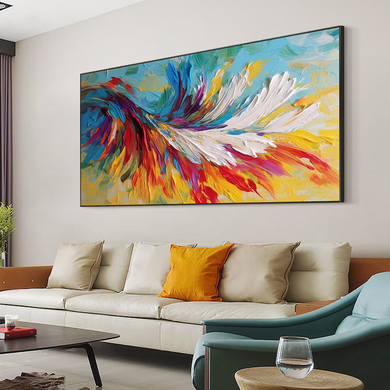 Chromatic Wings - Colorful Textured Abstract Feather Canvas Painting#AB0602017
