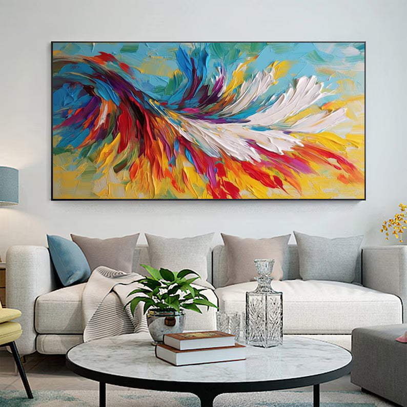 Chromatic Wings - Colorful Textured Abstract Feather Canvas Painting#AB0602017