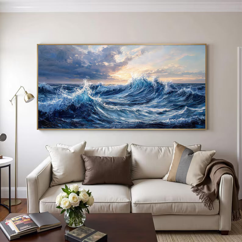 Tide of Light - Textured Ocean Wave Canvas Painting#AB0602010
