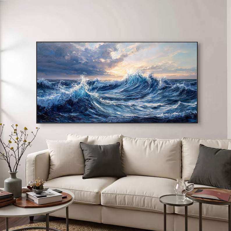 Tide of Light - Textured Ocean Wave Canvas Painting#AB0602010