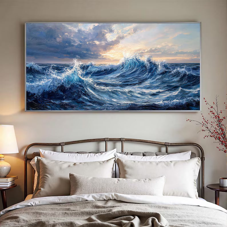 Tide of Light - Textured Ocean Wave Canvas Painting#AB0602010
