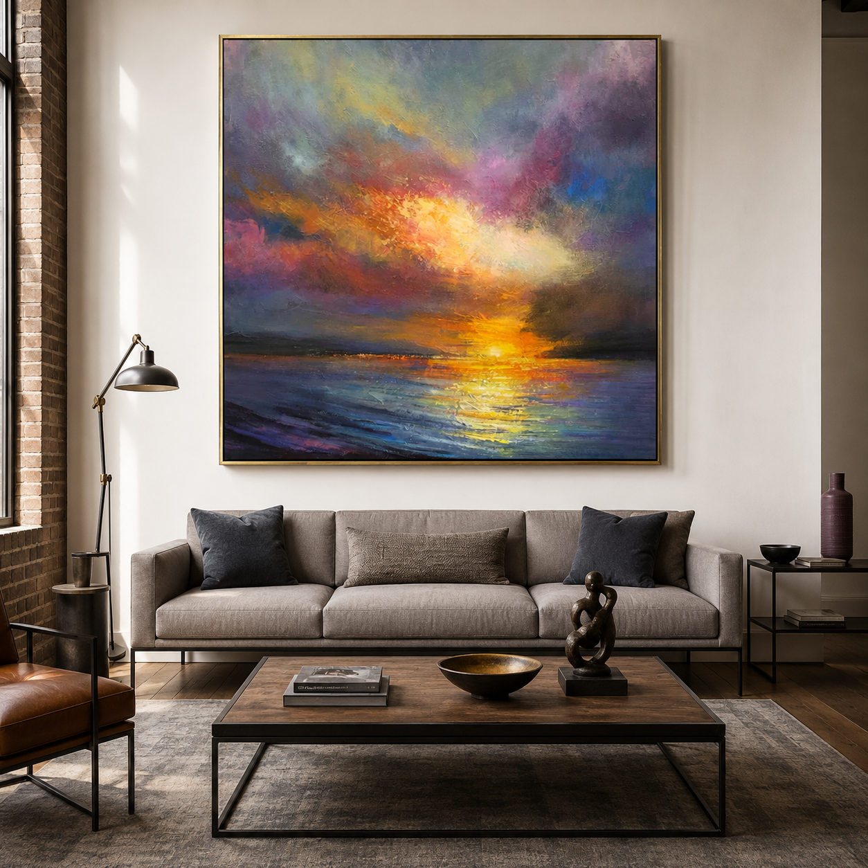 Chromatic Sunset Sea-Modern Minimalist Sunset Sea Sunset Texture Oil Painting Wall Art