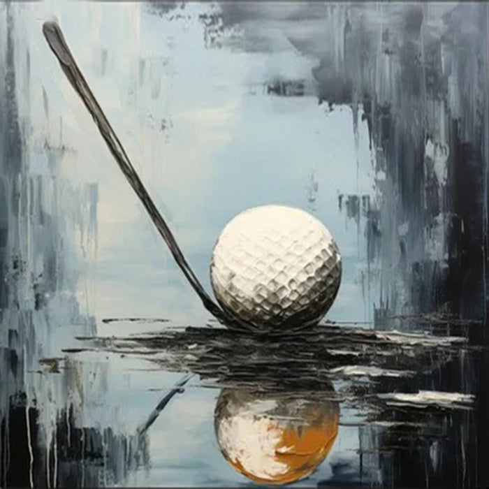 Golden Moment Golf Art Canvas-Abstract Texture Oil Painting Wall Art With Golf Theme