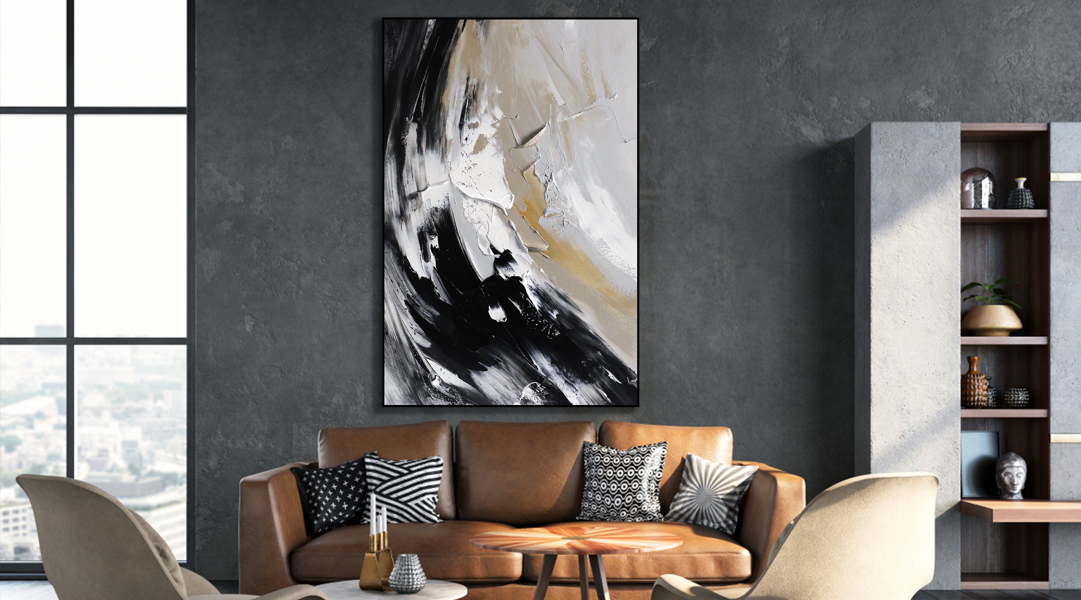 Black and white gray waves texture abstract artwork #ypy1001