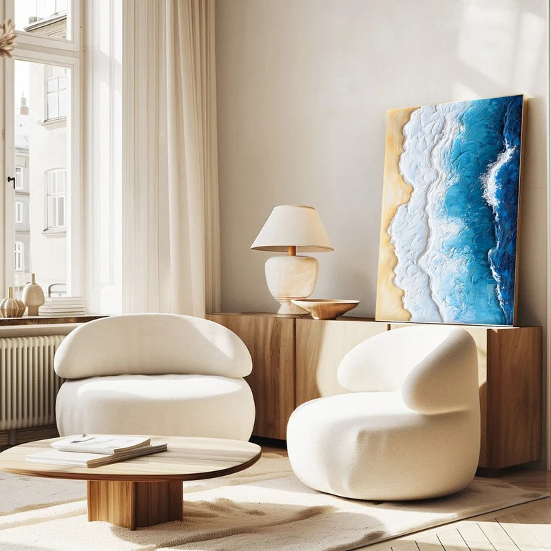 Textured Abstract Ocean-Inspired Oil Painting – Tidal Boundary#AB140105