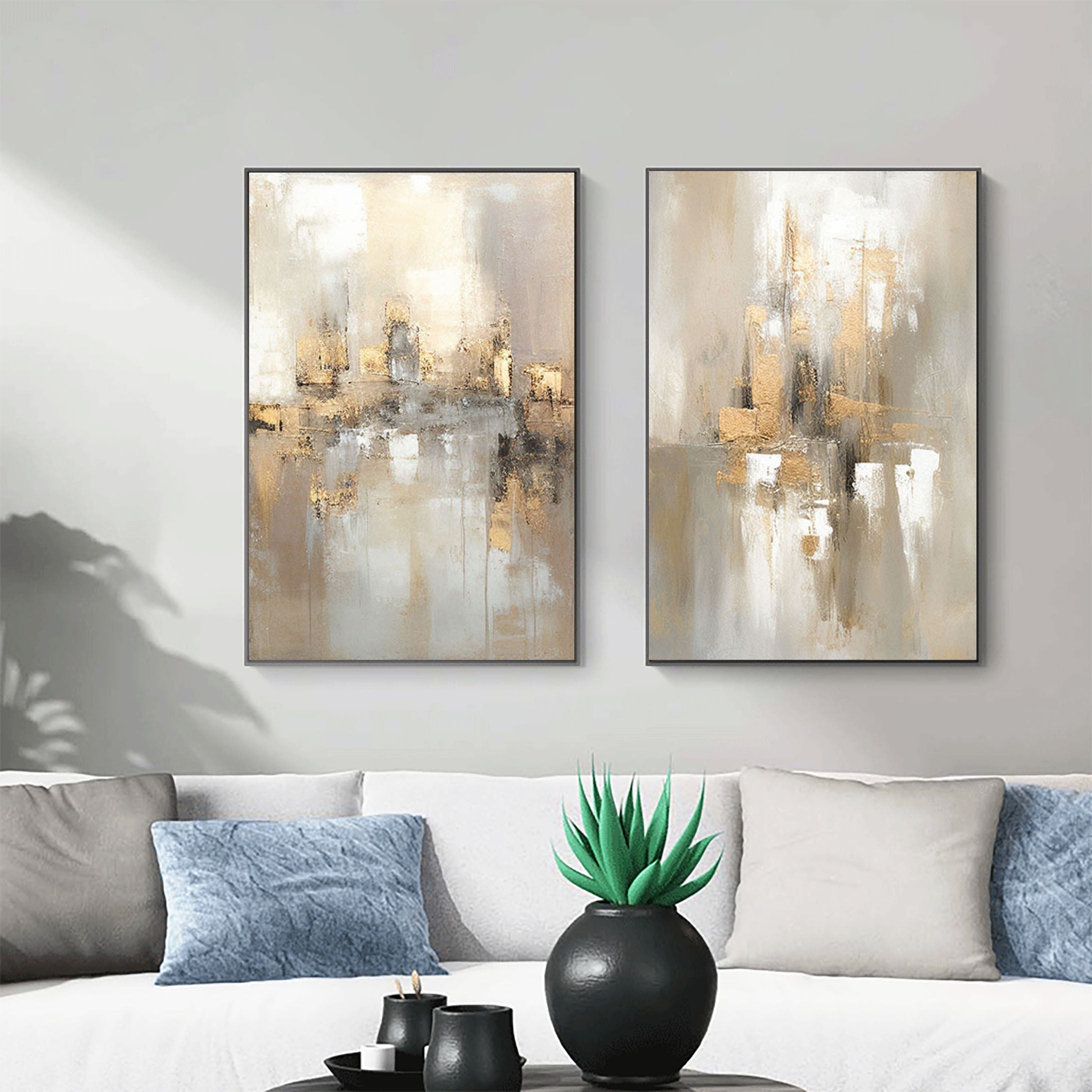 Beige & Brown Abstract Painting SET OF 2 #CXA 019
