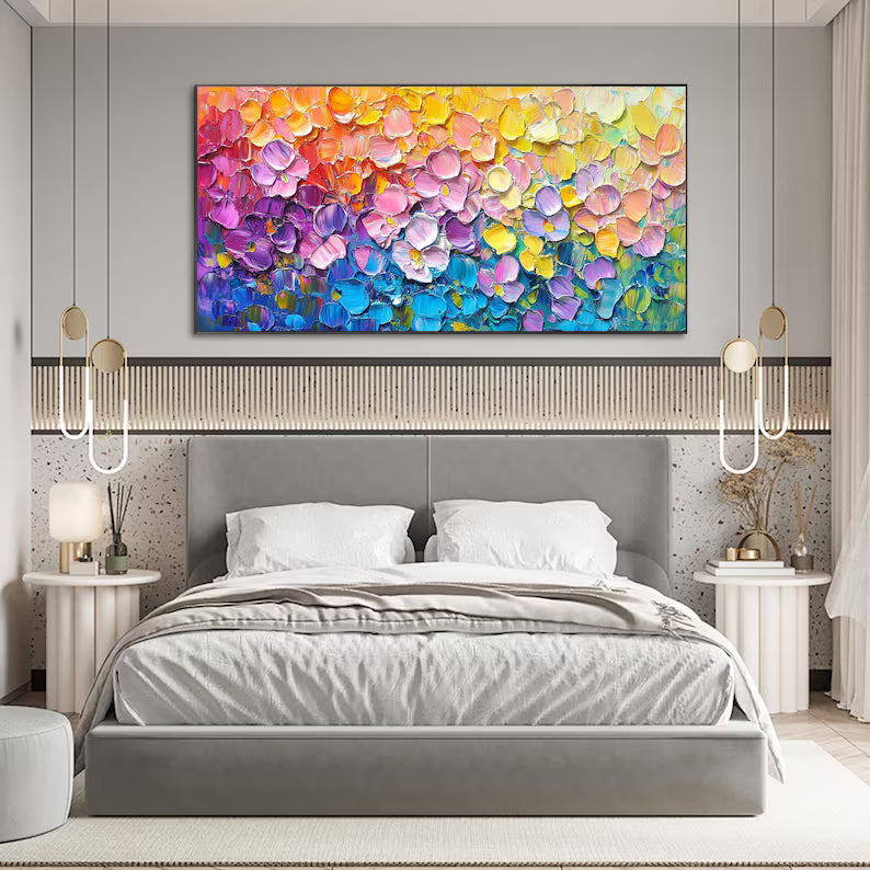 Blooming Rainbow – Colorful Textured Floral Abstract Wall Art#AB14021