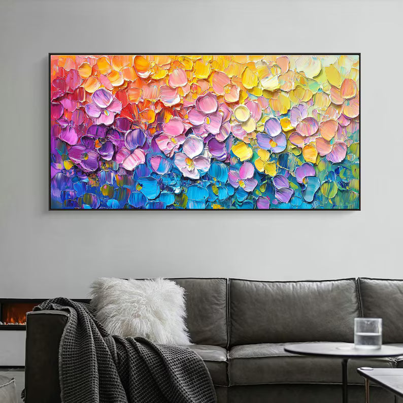 Blooming Rainbow – Colorful Textured Floral Abstract Wall Art#AB14021