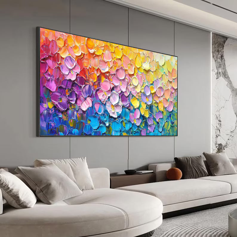 Blooming Rainbow – Colorful Textured Floral Abstract Wall Art#AB14021