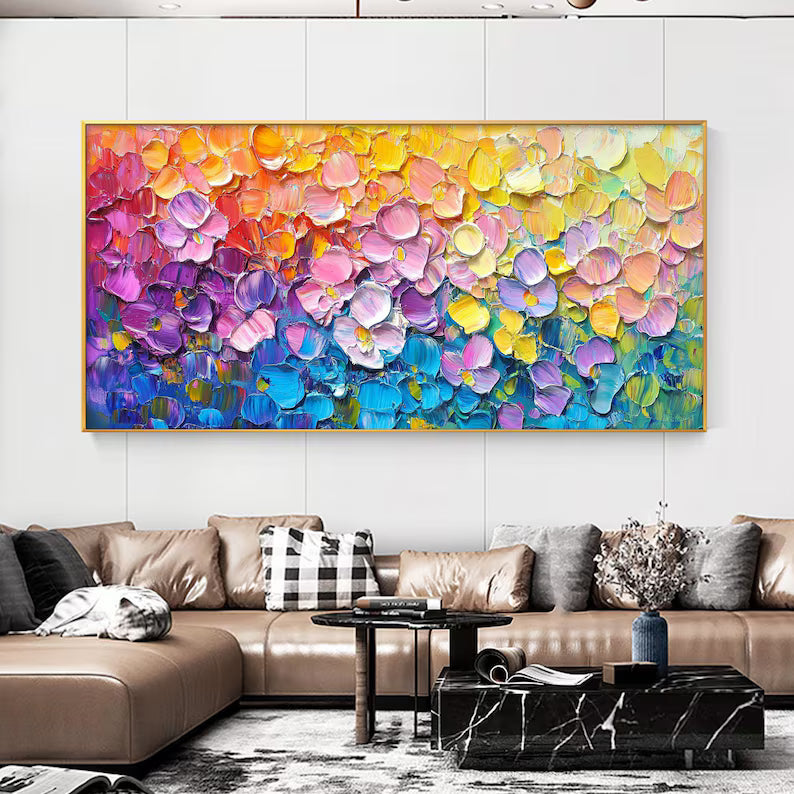 Blooming Rainbow – Colorful Textured Floral Abstract Wall Art#AB14021