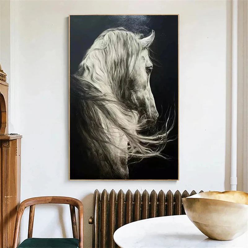 Silver Grace – Realistic White Horse Canvas#AB0519018
