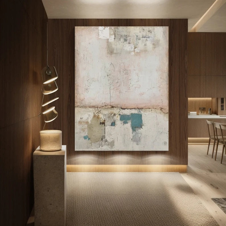 Faded Memory – Textured Abstract Wall Art in Blush Pink, Beige and Teal#AB14037