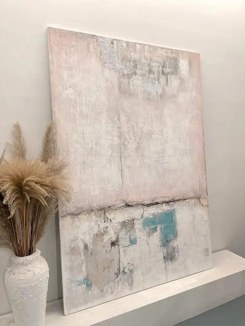 Faded Memory – Textured Abstract Wall Art in Blush Pink, Beige and Teal#AB14037