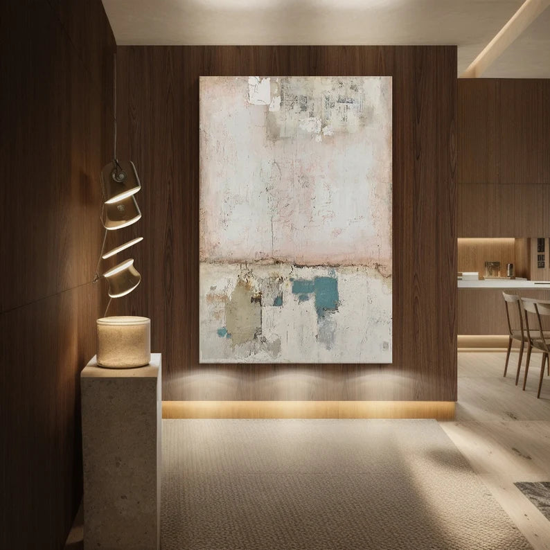 Faded Memory – Textured Abstract Wall Art in Blush Pink, Beige and Teal#AB14037