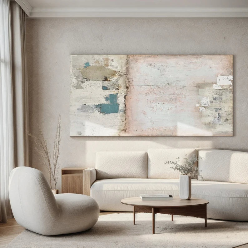Faded Memory – Textured Abstract Wall Art in Blush Pink, Beige and Teal#AB14037