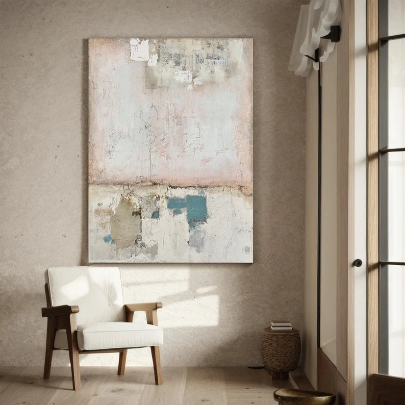 Faded Memory – Textured Abstract Wall Art in Blush Pink, Beige and Teal#AB14037