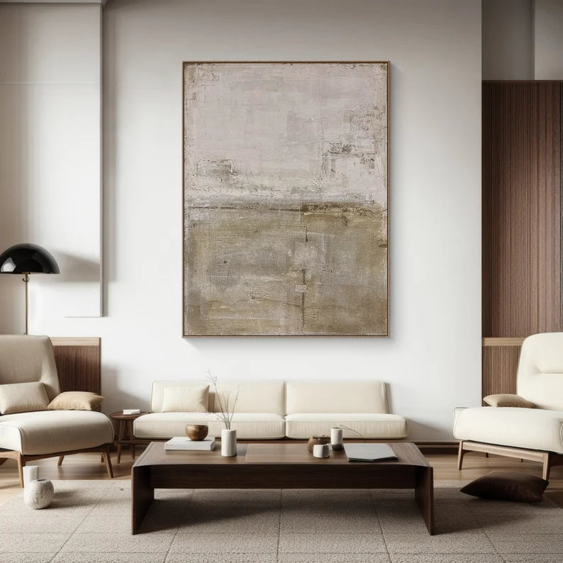 Quiet Meadow – Neutral Textured Abstract Wall Art in Earth Green and Beige#AB14038