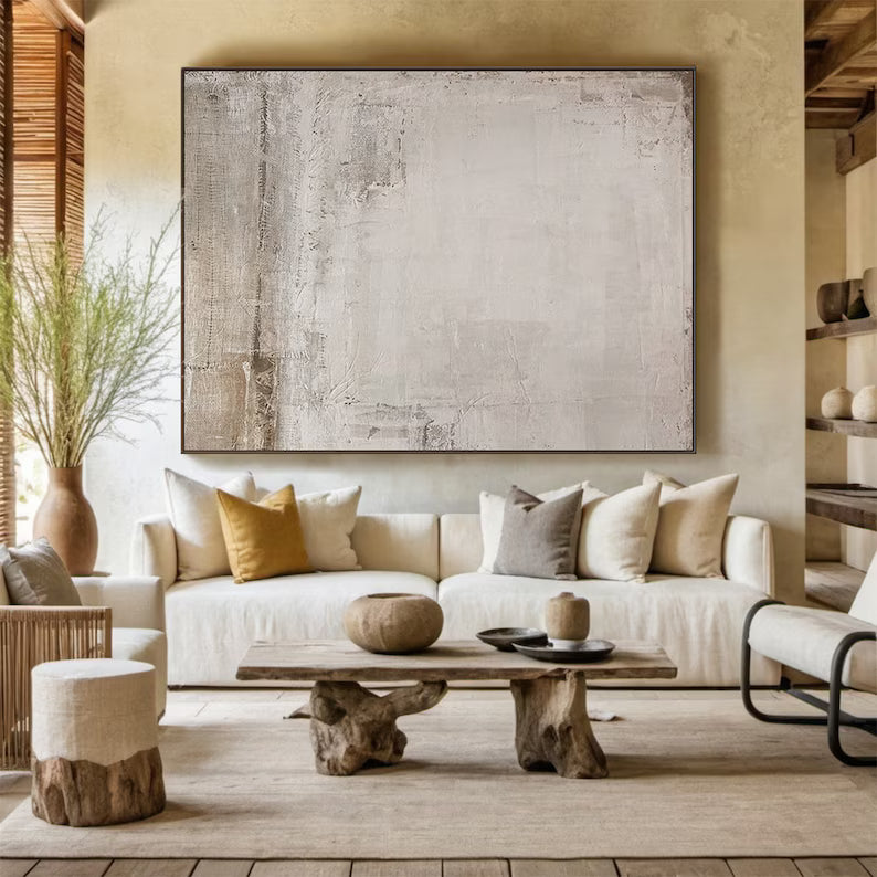 Still Light – Minimalist Neutral Textured Abstract Wall Art in Cream and Beige#AB14043