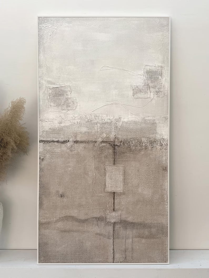 Still Light – Minimalist Neutral Textured Abstract Wall Art in Cream and Beige#AB14043