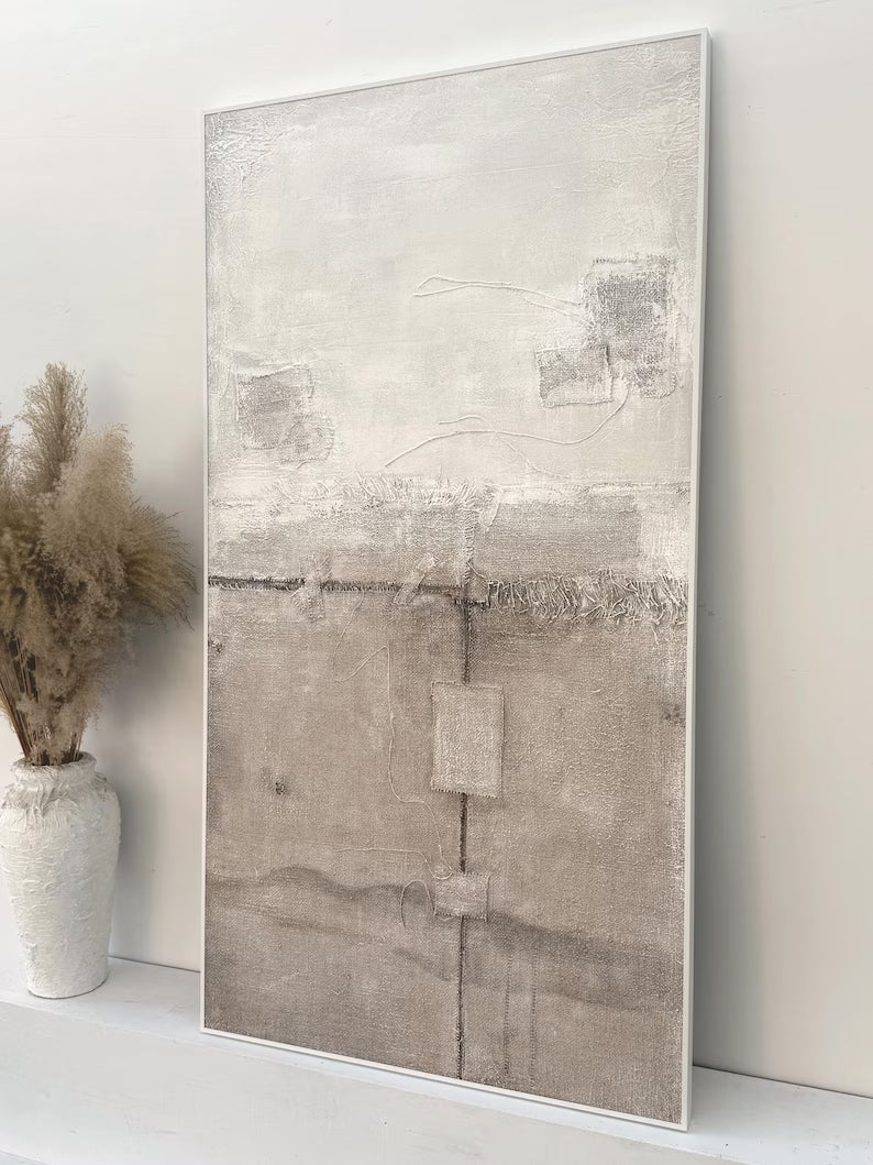 Still Light – Minimalist Neutral Textured Abstract Wall Art in Cream and Beige#AB14043
