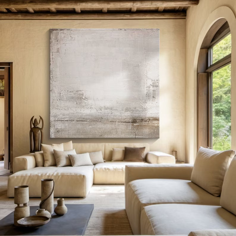 Still Light – Minimalist Neutral Textured Abstract Wall Art in Cream and Beige#AB14043