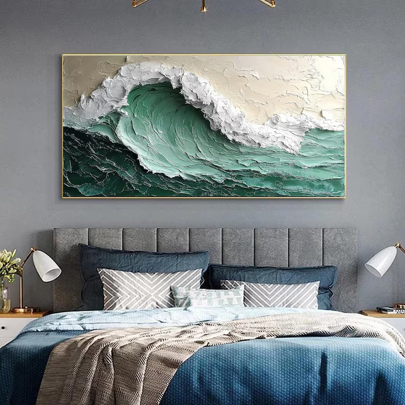 Emerald Breaker – Textured Ocean Wave Painting#AB14015
