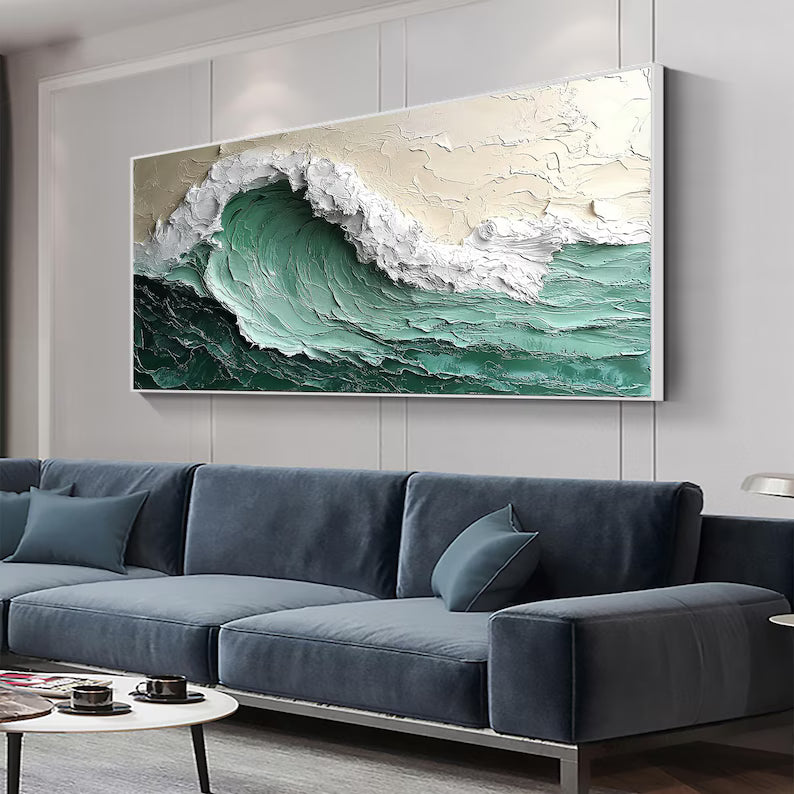 Emerald Breaker – Textured Ocean Wave Painting#AB14015