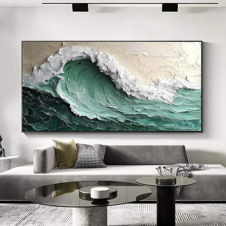 Emerald Breaker – Textured Ocean Wave Painting#AB14015