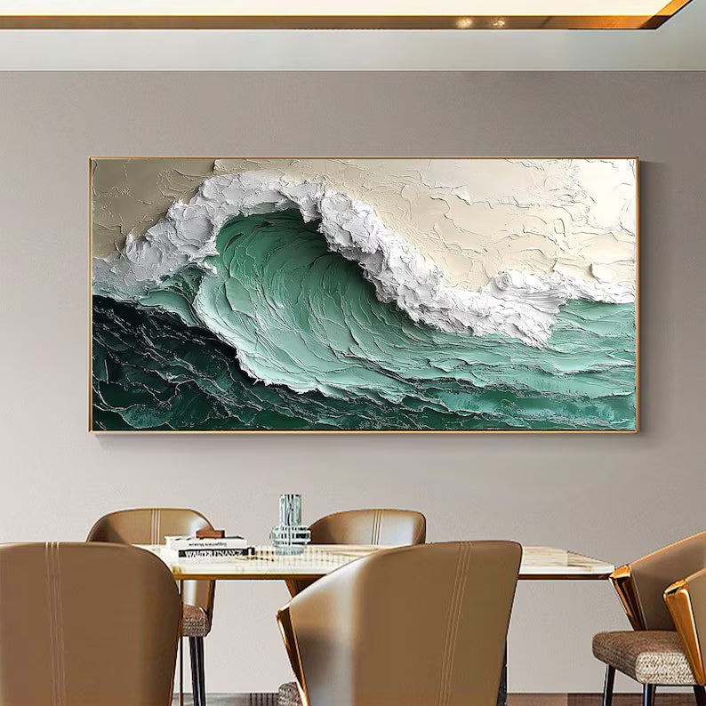 Emerald Breaker – Textured Ocean Wave Painting#AB14015