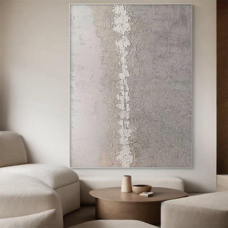 Quiet Divide – Minimalist Neutral Textured Abstract Wall Art #AB14045
