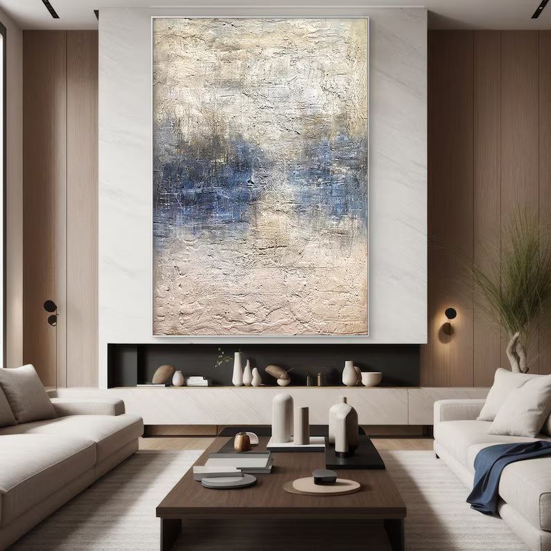 Silent Tides – Large Neutral Textured Abstract Wall Art #AB14046