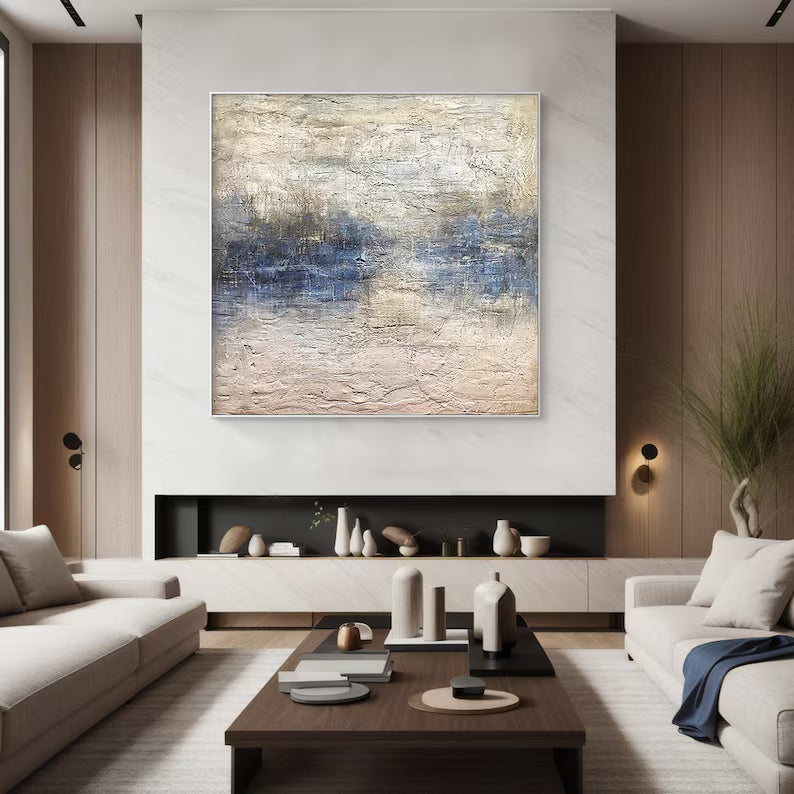 Silent Tides – Large Neutral Textured Abstract Wall Art #AB14046