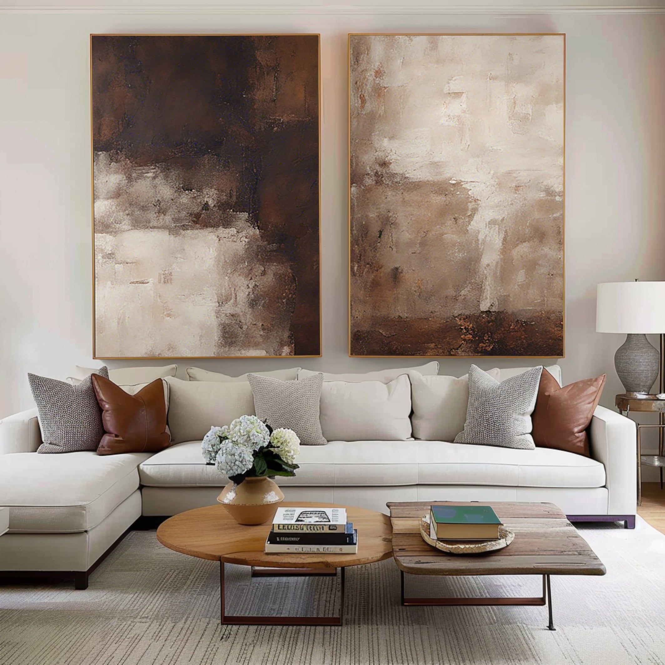 Earthy Elegance Abstract Diptych Set Of 2