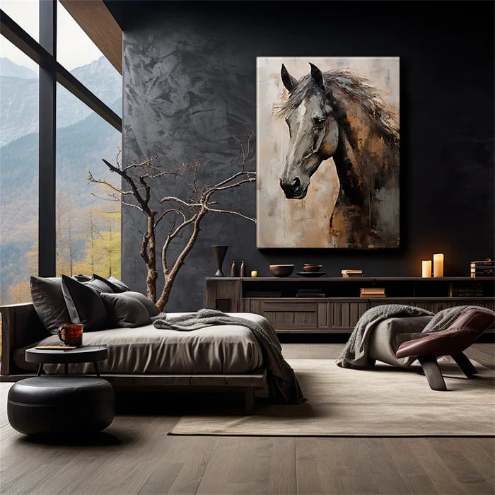 Graceful Stallion – Textured Horse Portrait Canvas#AB0519004