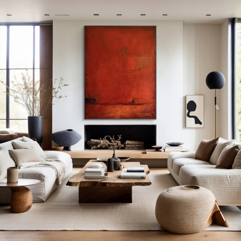 Abstract Red Canvas Wall Art – Modern Minimalist Painting#AB0519055