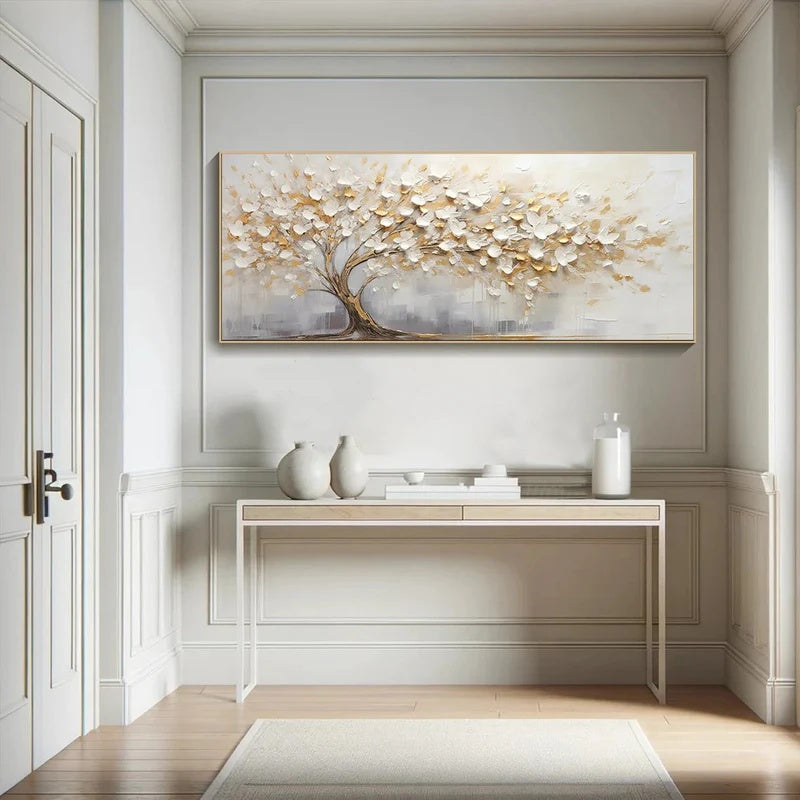 Large Textured Abstract Tree Wall Art for Modern Interiors – Golden Stillness#AB14121