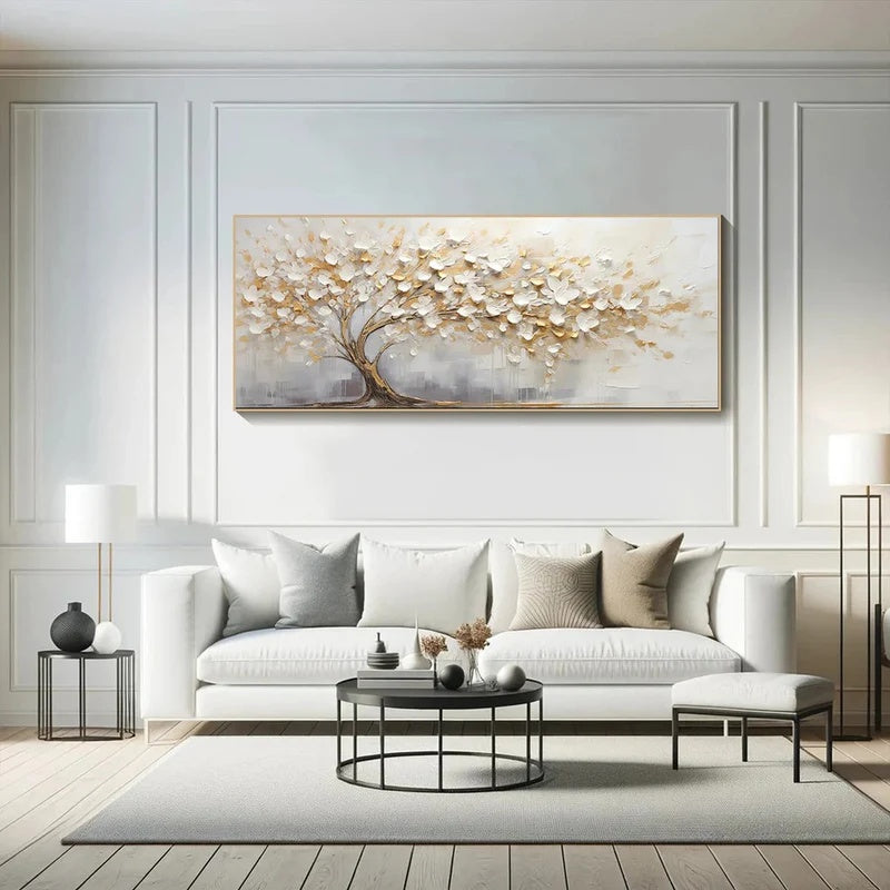 Large Textured Abstract Tree Wall Art for Modern Interiors – Golden Stillness#AB14121