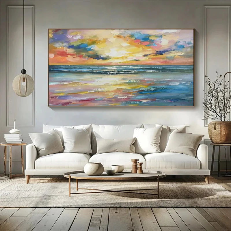 Ocean Waves at Sunrise – Textured Coastal Wall Art | Hand-Painted Canvas#AB0519047