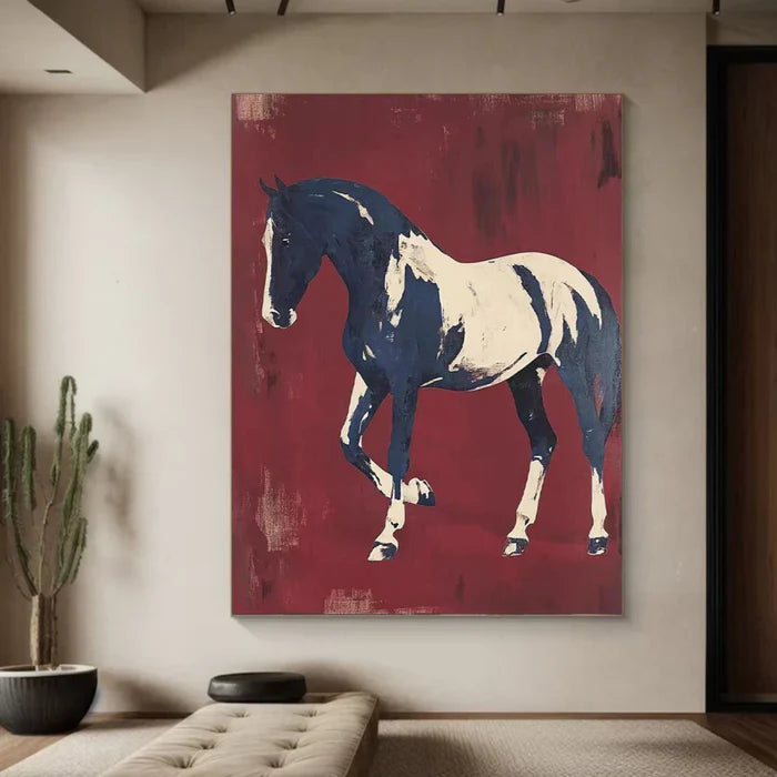 Majestic Contrast – Blue & White Horse Canvas Art#AB0519001
