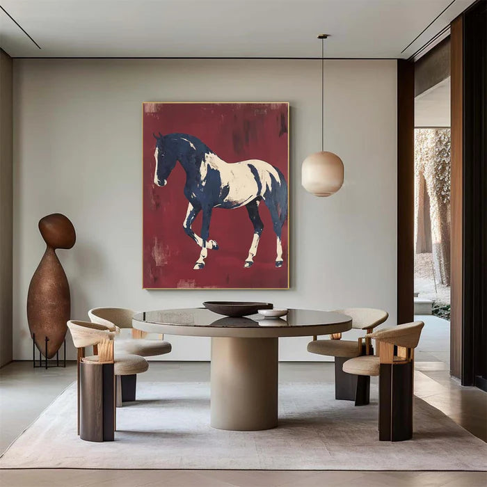 Majestic Contrast – Blue & White Horse Canvas Art#AB0519001
