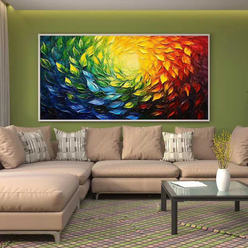 Color Vortex – Textured Rainbow Abstract Floral Spiral Wall Art