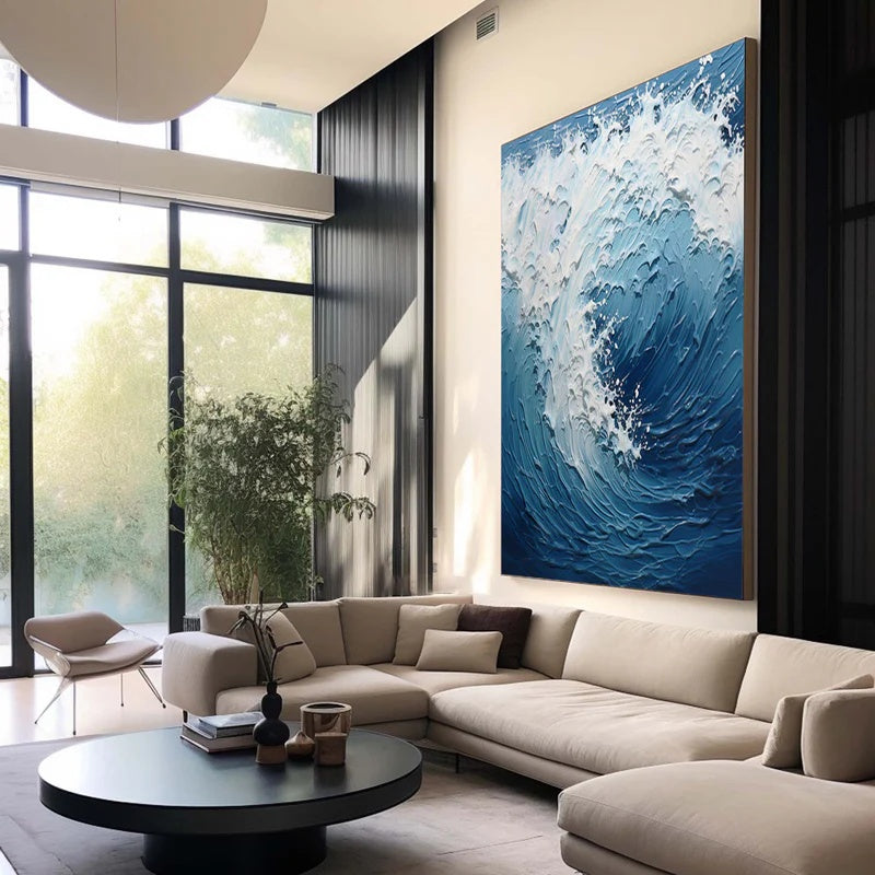 Vertical Textured Abstract Wave Wall Art for Modern Interiors – Rising Crest#AB14125