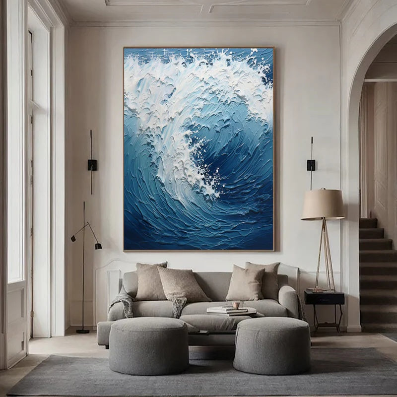 Vertical Textured Abstract Wave Wall Art for Modern Interiors – Rising Crest#AB14125