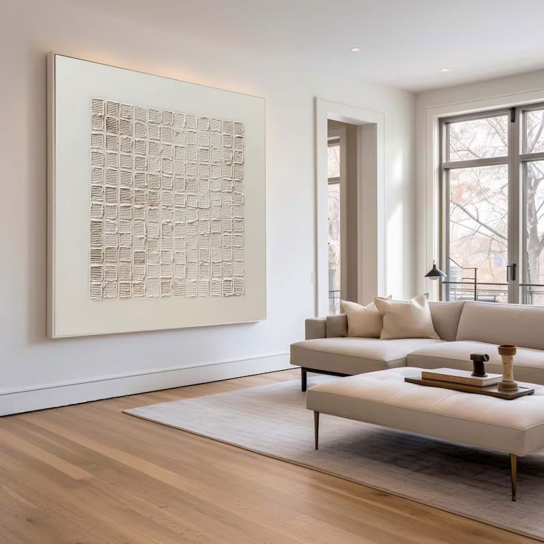 Neutral Textured Grid Painting – Minimalist Geometric Wall Art#yy260618-3