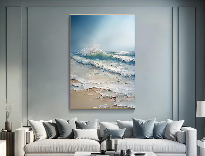 Coastal Ocean Wave Painting – Textured Beach Wall Art#260618-6